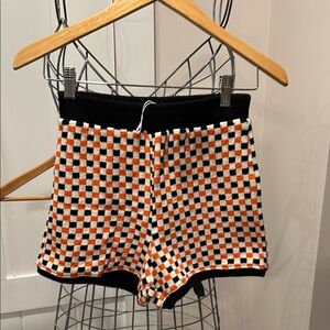 Zara Black and Orange Checkered High Waist Shorts